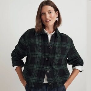 Madewell Green Flannel Boxy Shirt-Jacket in Plaid